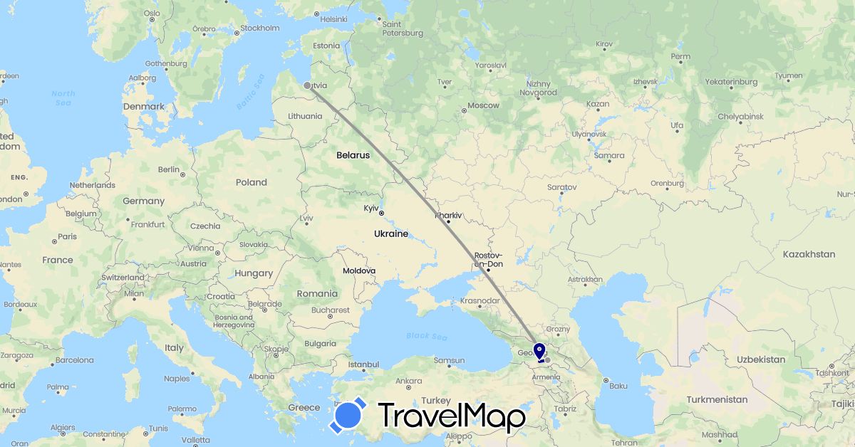 TravelMap itinerary: driving, plane in Georgia, Latvia (Asia, Europe)
